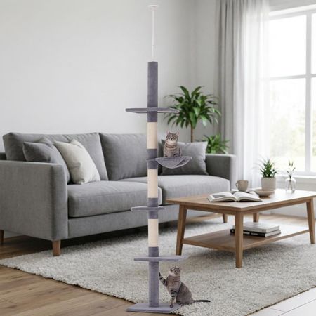 Adjustable Floor-to-Ceiling Cat Tower with Five Levels and Scratching Posts