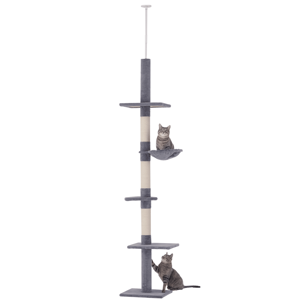 Adjustable Floor-to-Ceiling Cat Tower with Five Levels and Scratching Posts