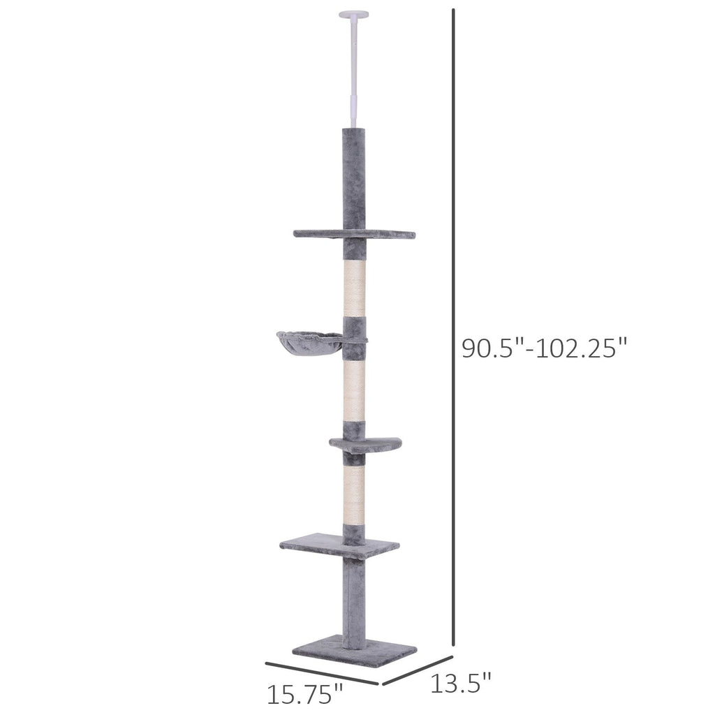 Adjustable Floor-to-Ceiling Cat Tower with Five Levels and Scratching Posts