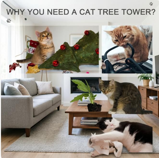 Adjustable Floor-to-Ceiling Cat Tower with Five Levels and Scratching Posts