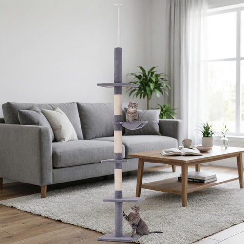 Adjustable Floor-to-Ceiling Cat Tower with Five Levels and Scratching Posts