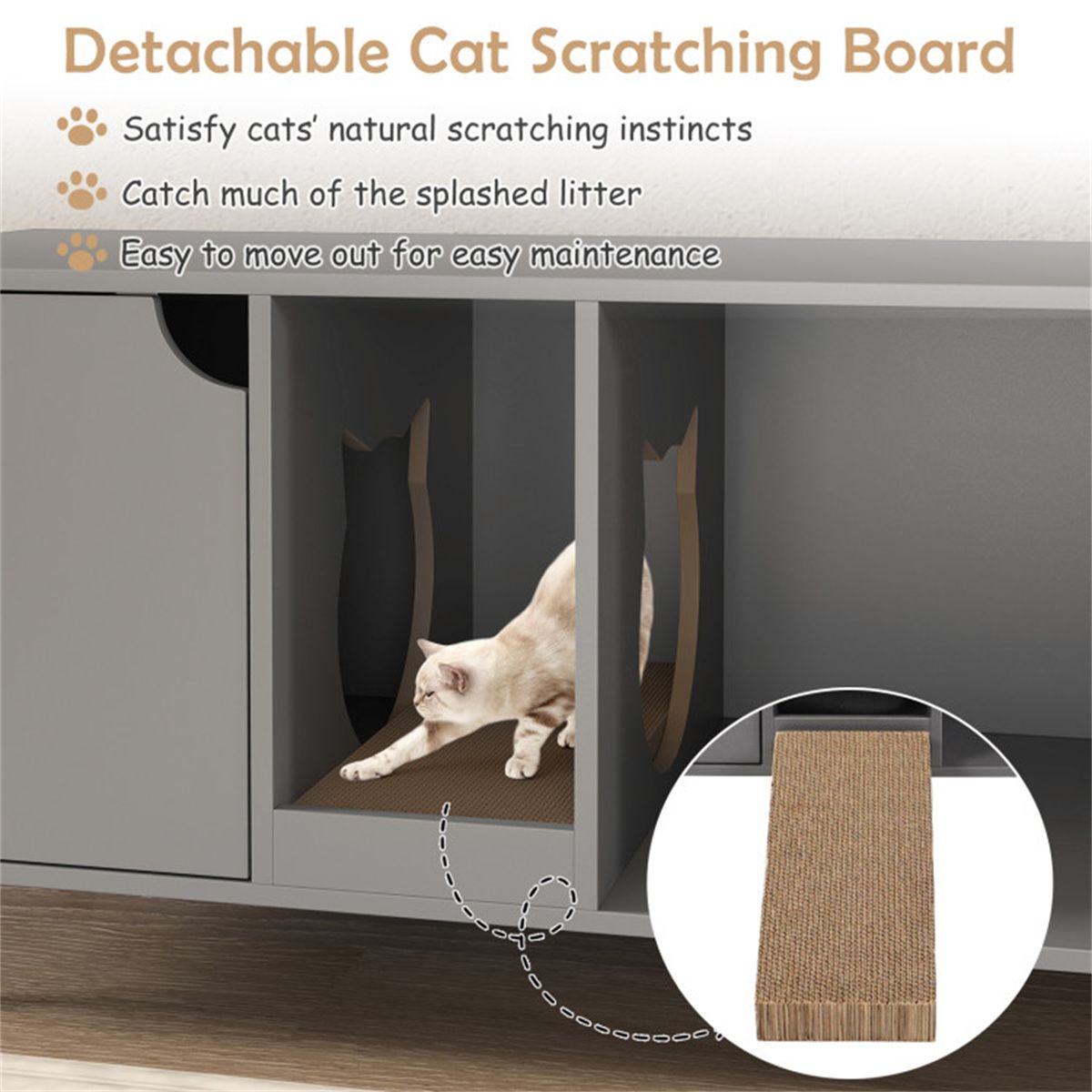 Spacious Double-Room Cat Litter Box Enclosure with Privacy and Scratching Board