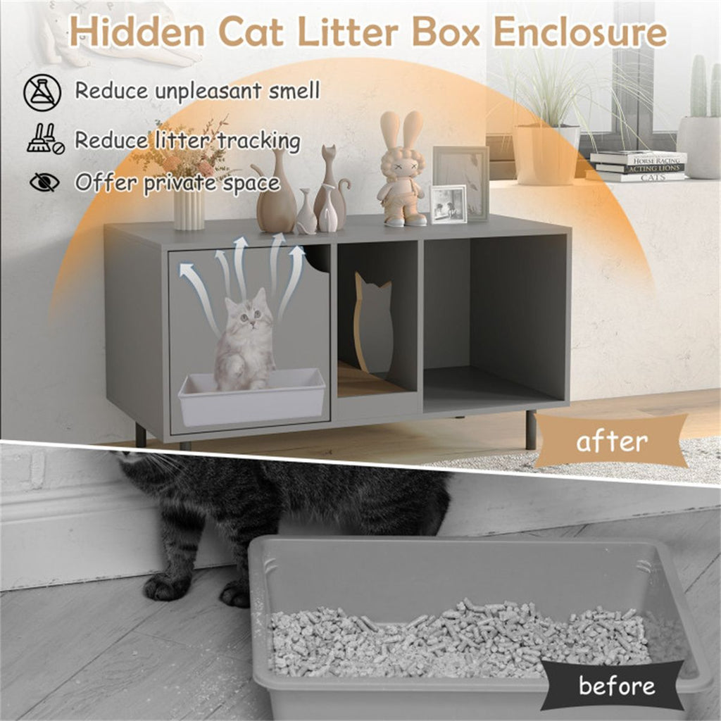 Spacious Double-Room Cat Litter Box Enclosure with Privacy and Scratching Board