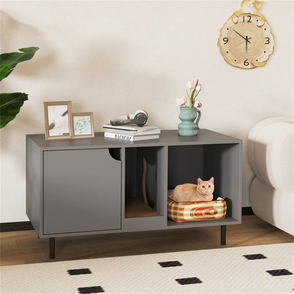 Spacious Double-Room Cat Litter Box Enclosure with Privacy and Scratching Board