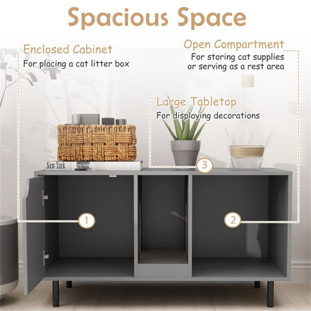 Spacious Double-Room Cat Litter Box Enclosure with Privacy and Scratching Board