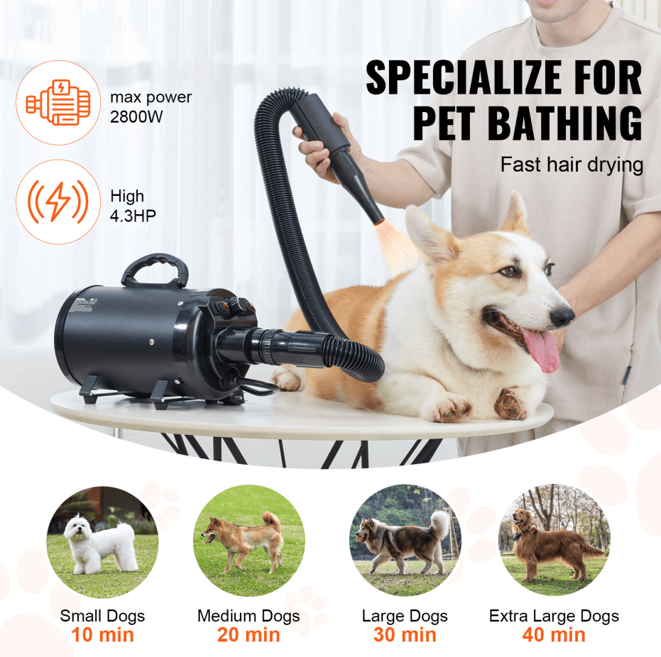 Powerful 2800W Pet Hair Dryer with Adjustable Airflow & Temperature