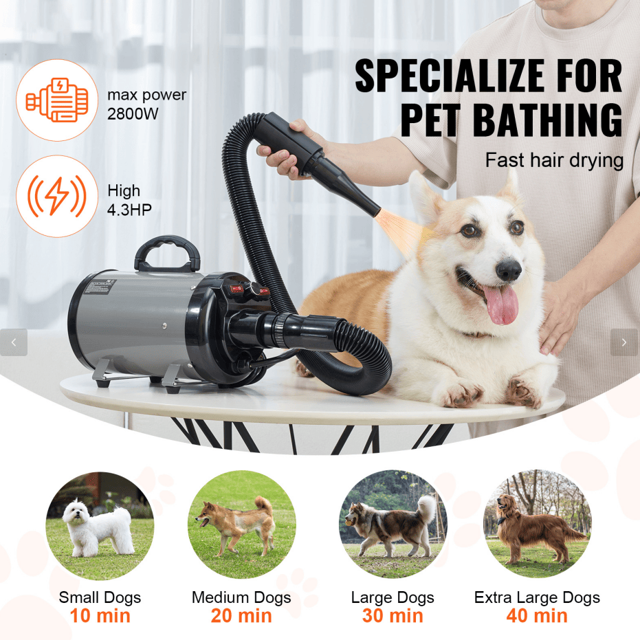 Powerful 2800W Pet Hair Dryer with Adjustable Airflow & Temperature