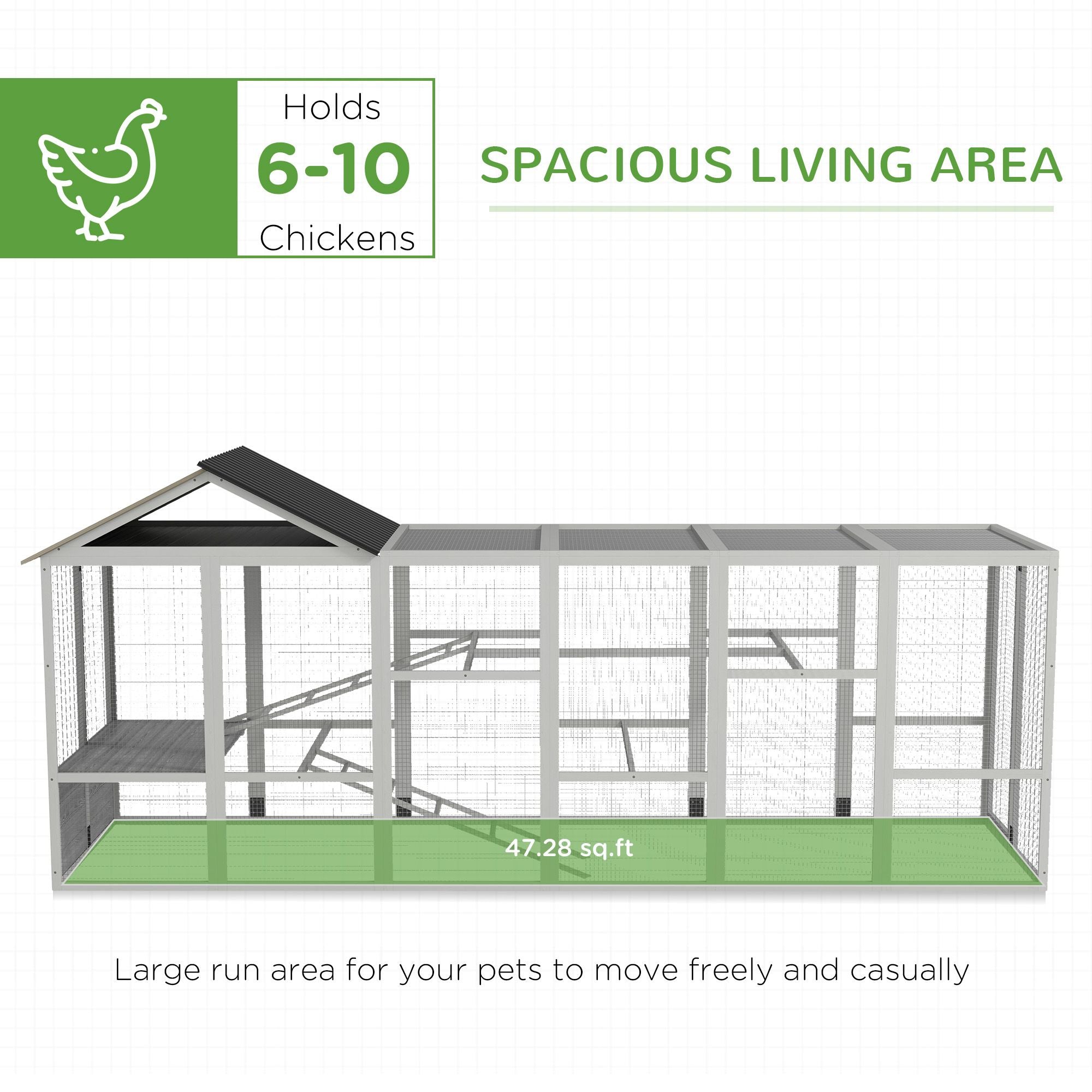 Spacious Outdoor Chicken Run with Perches & Storage – Holds 6-10 Chickens