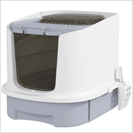 Grayish-White Covered Litter Box with Odor-Free Filter Footplate for Large Cats