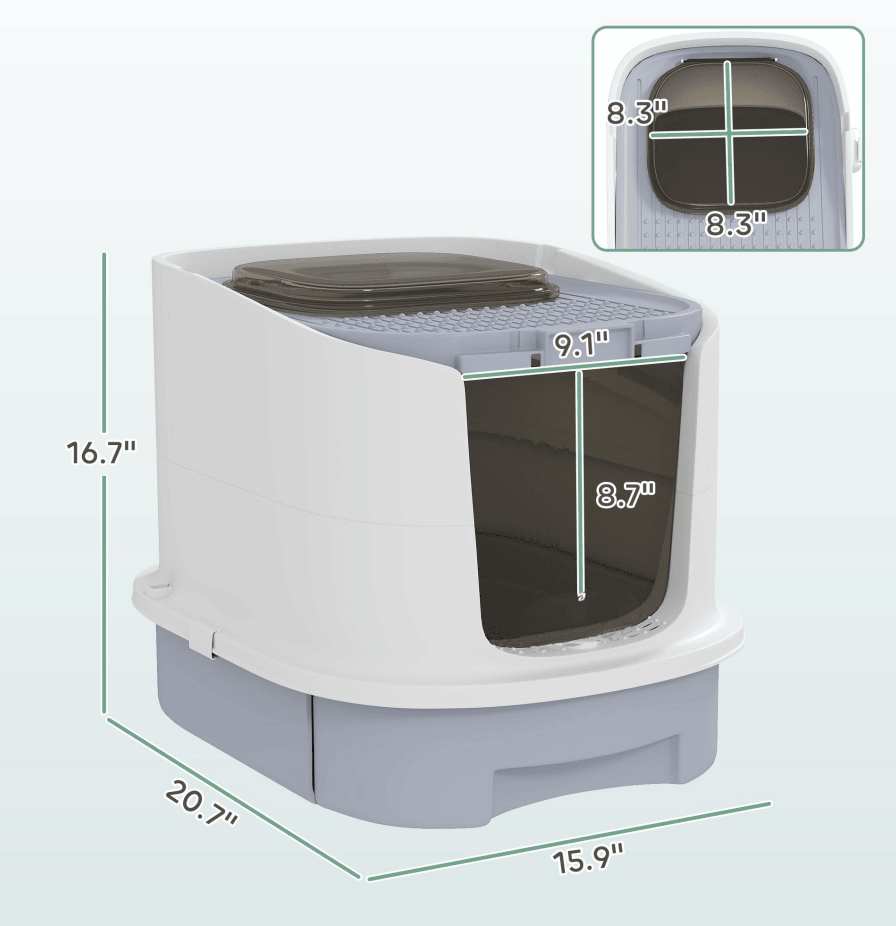 Grayish-White Covered Litter Box with Odor-Free Filter Footplate for Large Cats
