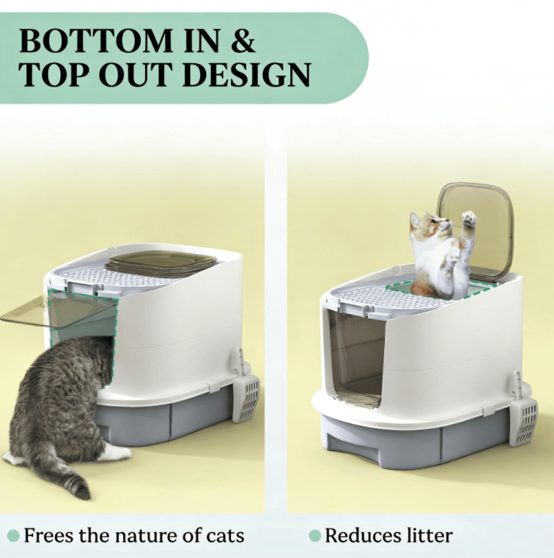 Grayish-White Covered Litter Box with Odor-Free Filter Footplate for Large Cats