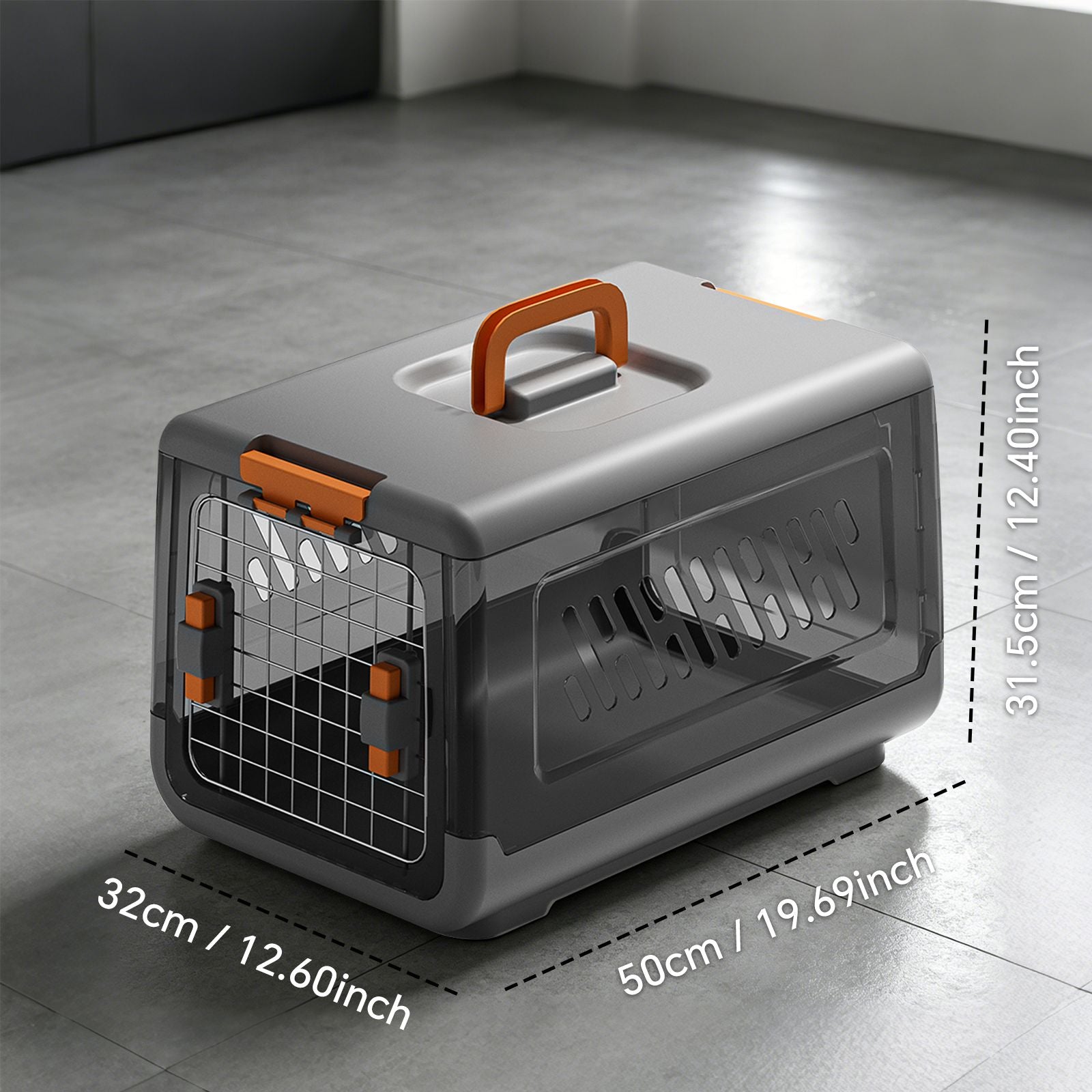 grey aviation enclosed cat litter box with handle, spacious anti tracking cat toilet, ideal choice for indoor cats and travel