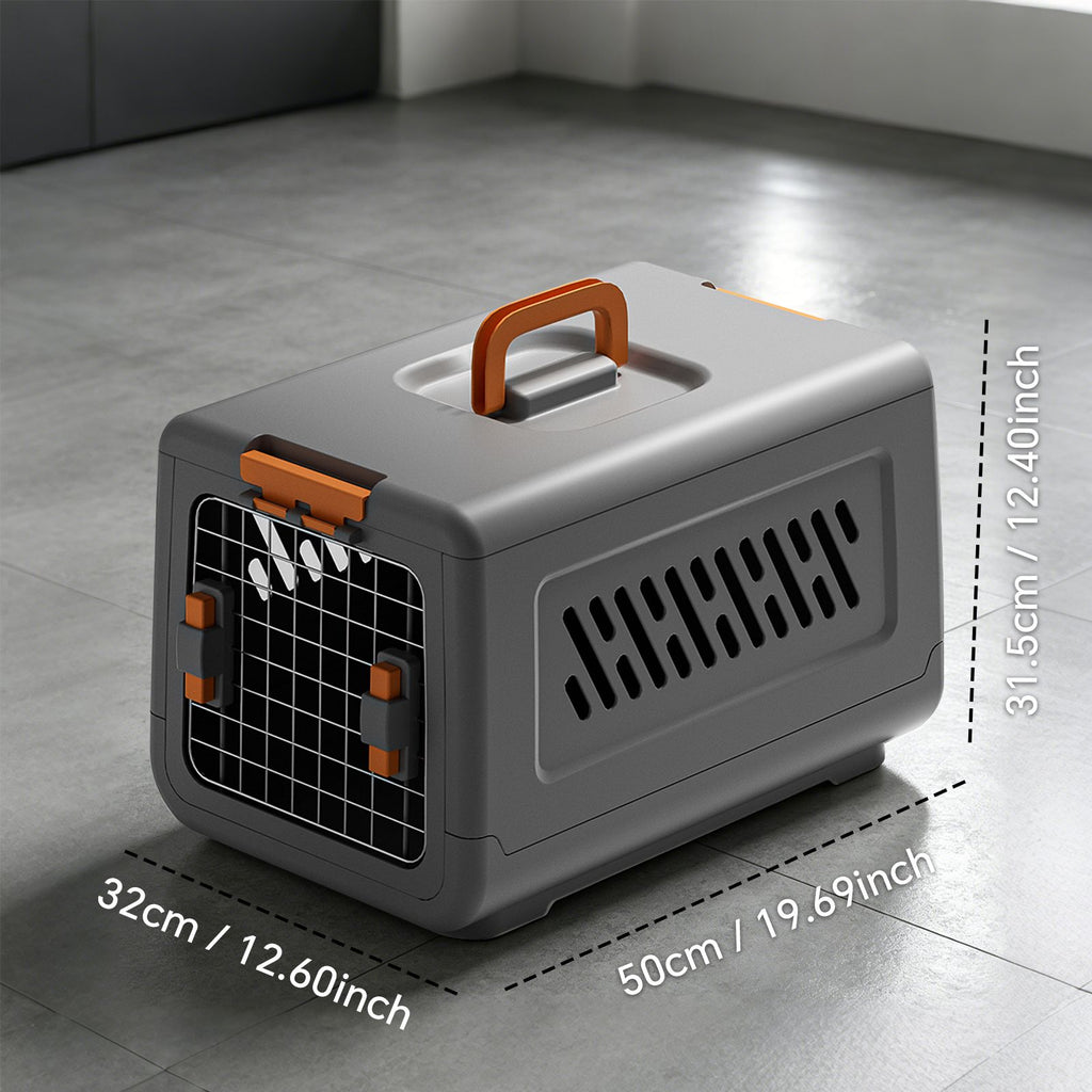 grey aviation enclosed cat litter box with handle, spacious anti tracking cat toilet, ideal choice for indoor cats and travel