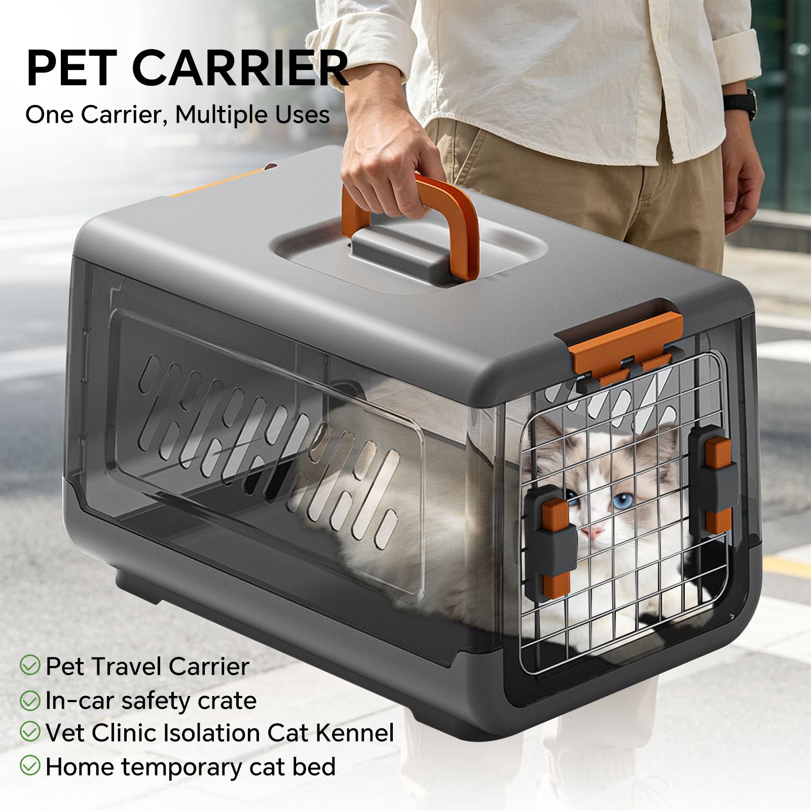 grey aviation enclosed cat litter box with handle, spacious anti tracking cat toilet, ideal choice for indoor cats and travel
