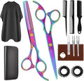 Professional Haircut Scissors Set with Cutting and Thinning Scissors in Rainbow