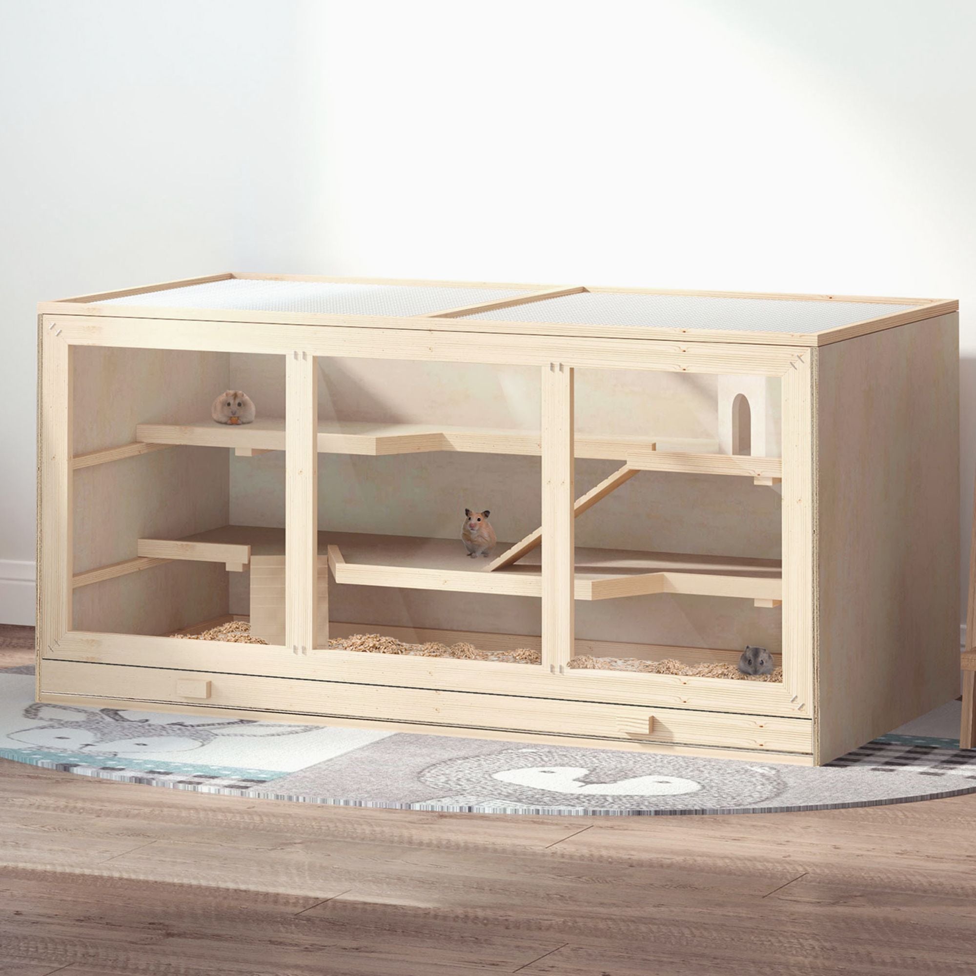 Three-Tier furniture-style Hamster Cage with Ramps and Tunnel