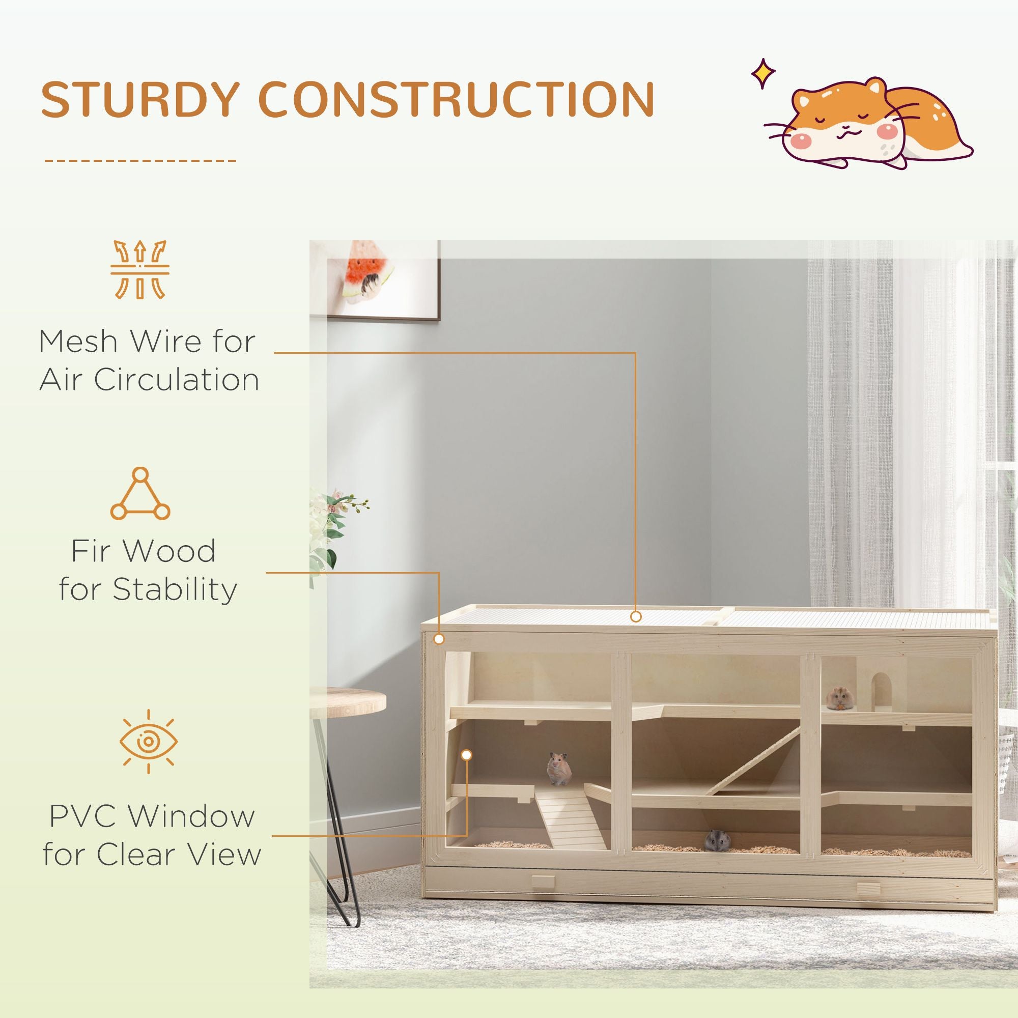 Three-Tier furniture-style Hamster Cage with Ramps and Tunnel