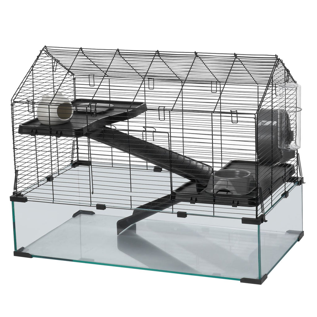 Hamster Cage, 360° Viewing Transparent Hamster Habitats, Small Animal Cage, 29.5 x 17.3 x 24 in, Ventilated Pet Mouse Cages with Water Bottle, Portable Hamster House for Rats, Guinea Pigs