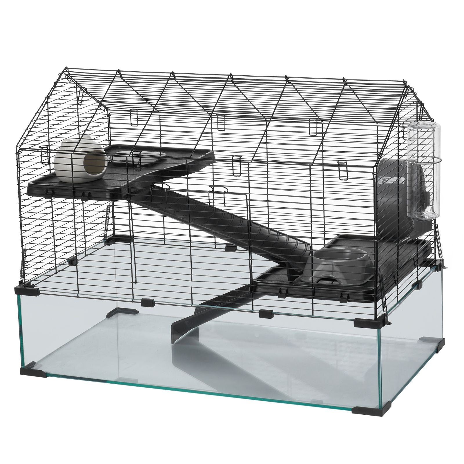Hamster Cage, 360° Viewing Transparent Hamster Habitats, Small Animal Cage, 29.5 x 17.3 x 24 in, Ventilated Pet Mouse Cages with Water Bottle, Portable Hamster House for Rats, Guinea Pigs