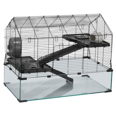 Hamster Cage, 360° Viewing Transparent Hamster Habitats, Small Animal Cage, 29.5 x 17.3 x 24 in, Ventilated Pet Mouse Cages with Water Bottle, Portable Hamster House for Rats, Guinea Pigs