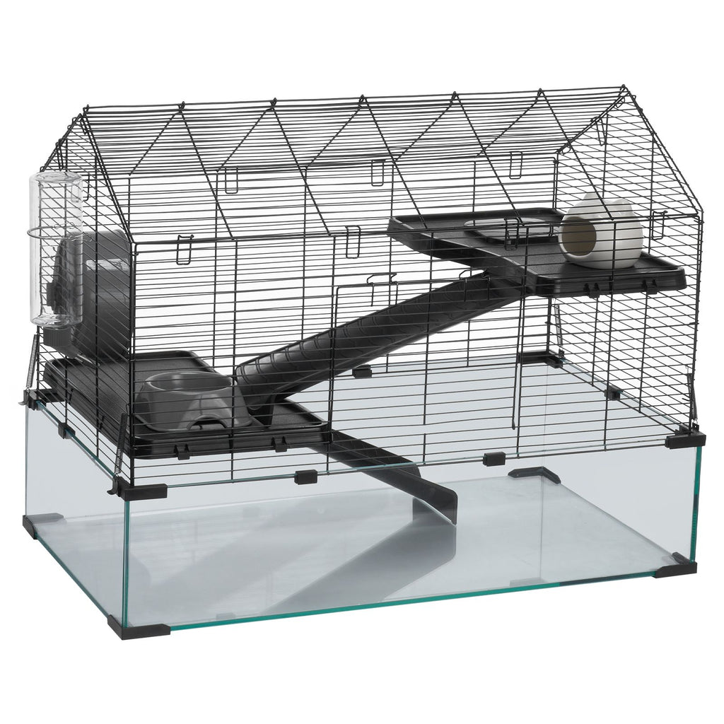 Hamster Cage, 360° Viewing Transparent Hamster Habitats, Small Animal Cage, 29.5 x 17.3 x 24 in, Ventilated Pet Mouse Cages with Water Bottle, Portable Hamster House for Rats, Guinea Pigs