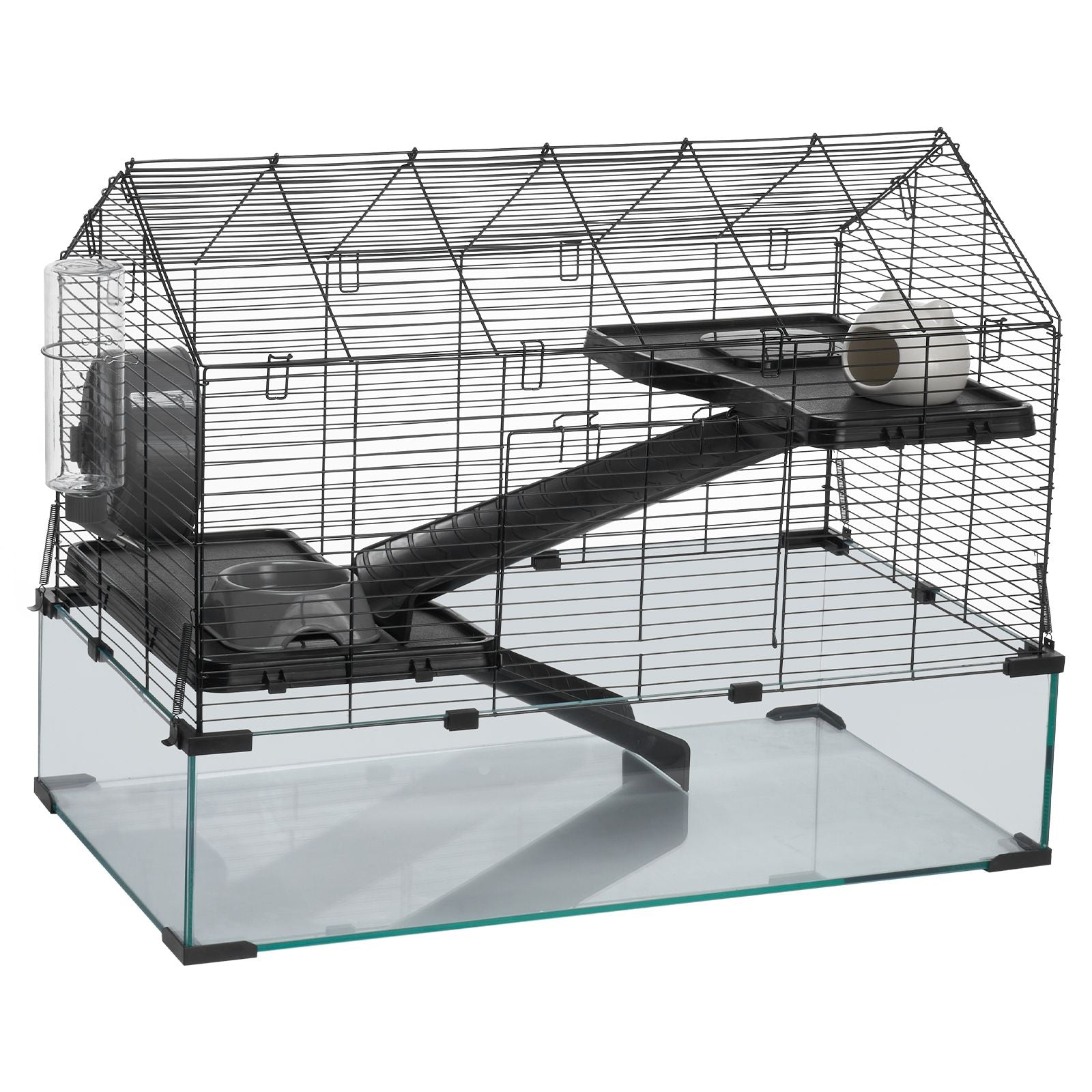 Hamster Cage, 360° Viewing Transparent Hamster Habitats, Small Animal Cage, 29.5 x 17.3 x 24 in, Ventilated Pet Mouse Cages with Water Bottle, Portable Hamster House for Rats, Guinea Pigs