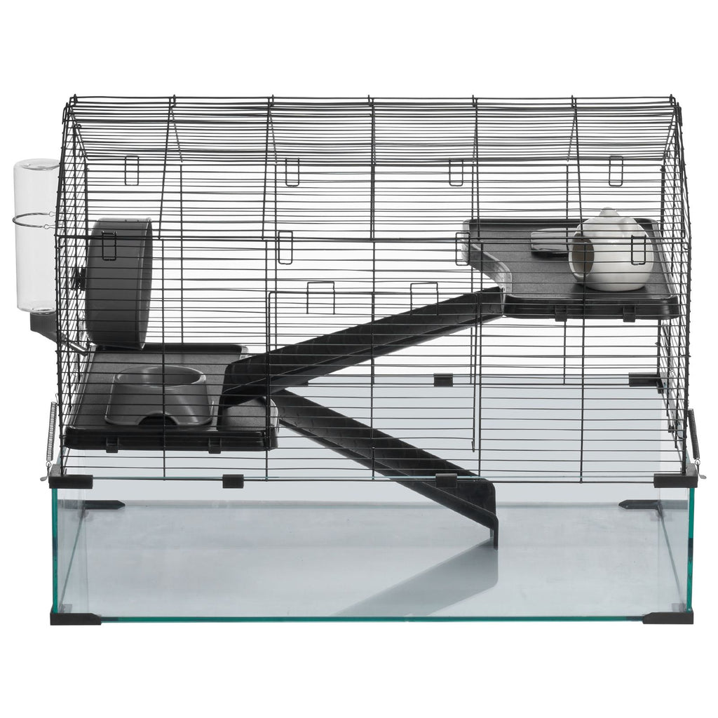 Hamster Cage, 360° Viewing Transparent Hamster Habitats, Small Animal Cage, 29.5 x 17.3 x 24 in, Ventilated Pet Mouse Cages with Water Bottle, Portable Hamster House for Rats, Guinea Pigs