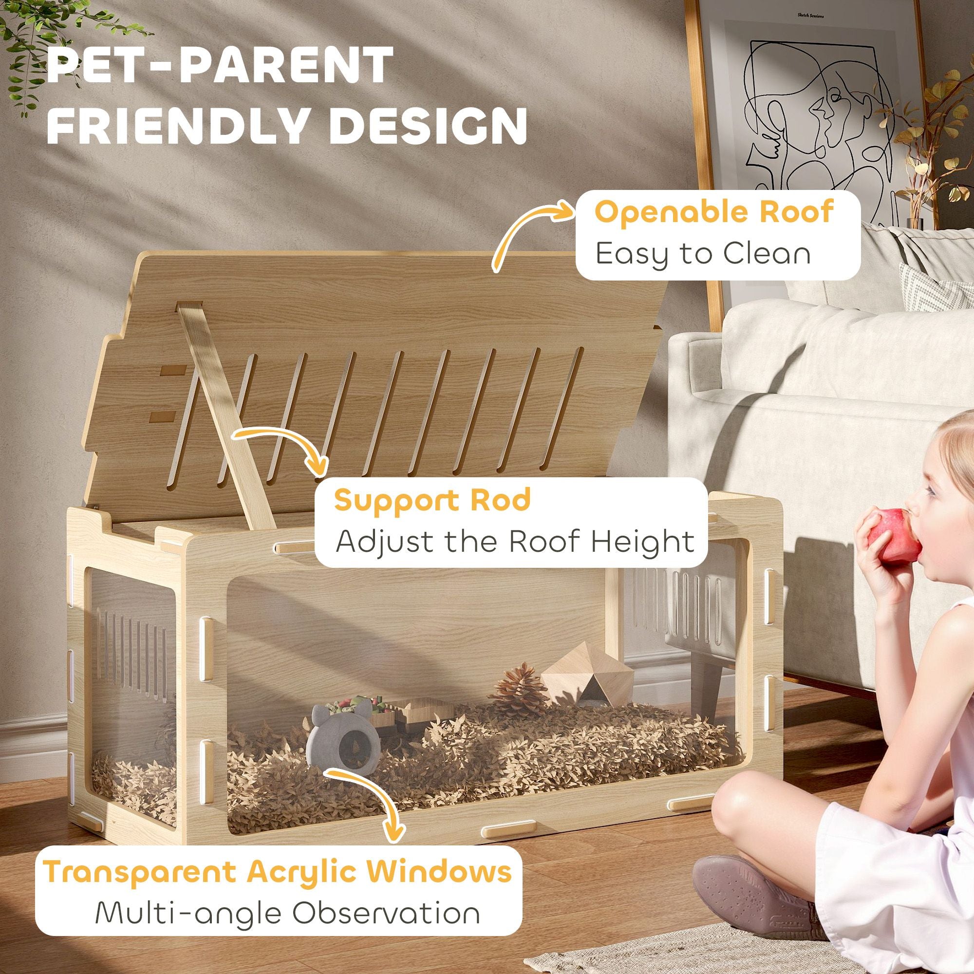 Spacious Hamster Cage with Acrylic View Panels and Openable Roof