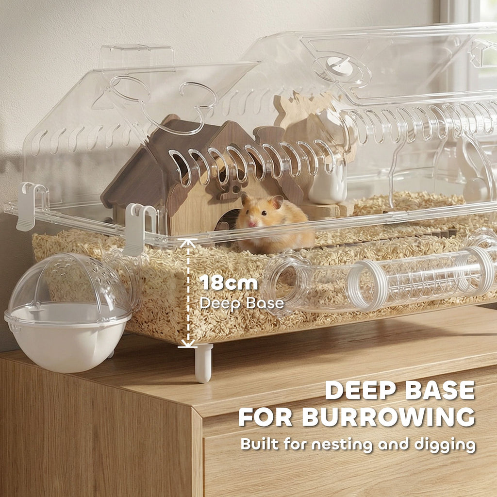 Villa-Style Hamster Cage with Deep Burrowing Base & Clear View