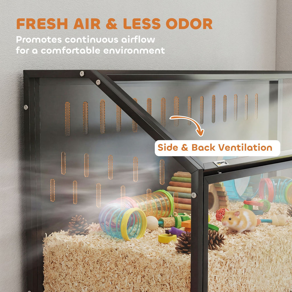 Hamster Cage with Storage Cabinet, Small Animal Cage with Easy View Acrylic Panels and Openable Top