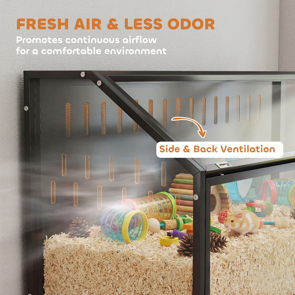 Hamster Cage with Storage Cabinet, Small Animal Cage with Easy View Acrylic Panels and Openable Top