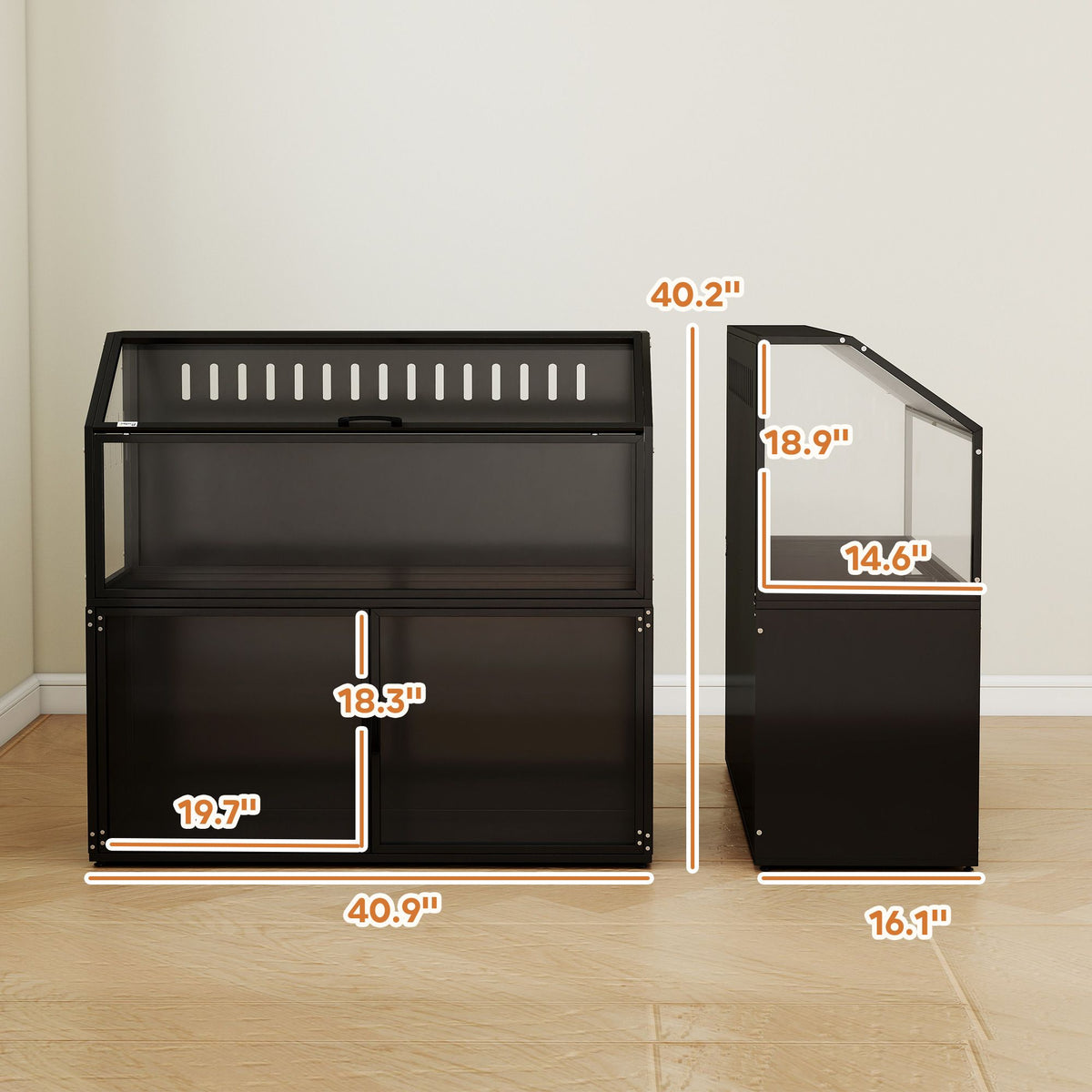 Hamster Cage with Storage Cabinet, Small Animal Cage with Easy View Acrylic Panels and Openable Top
