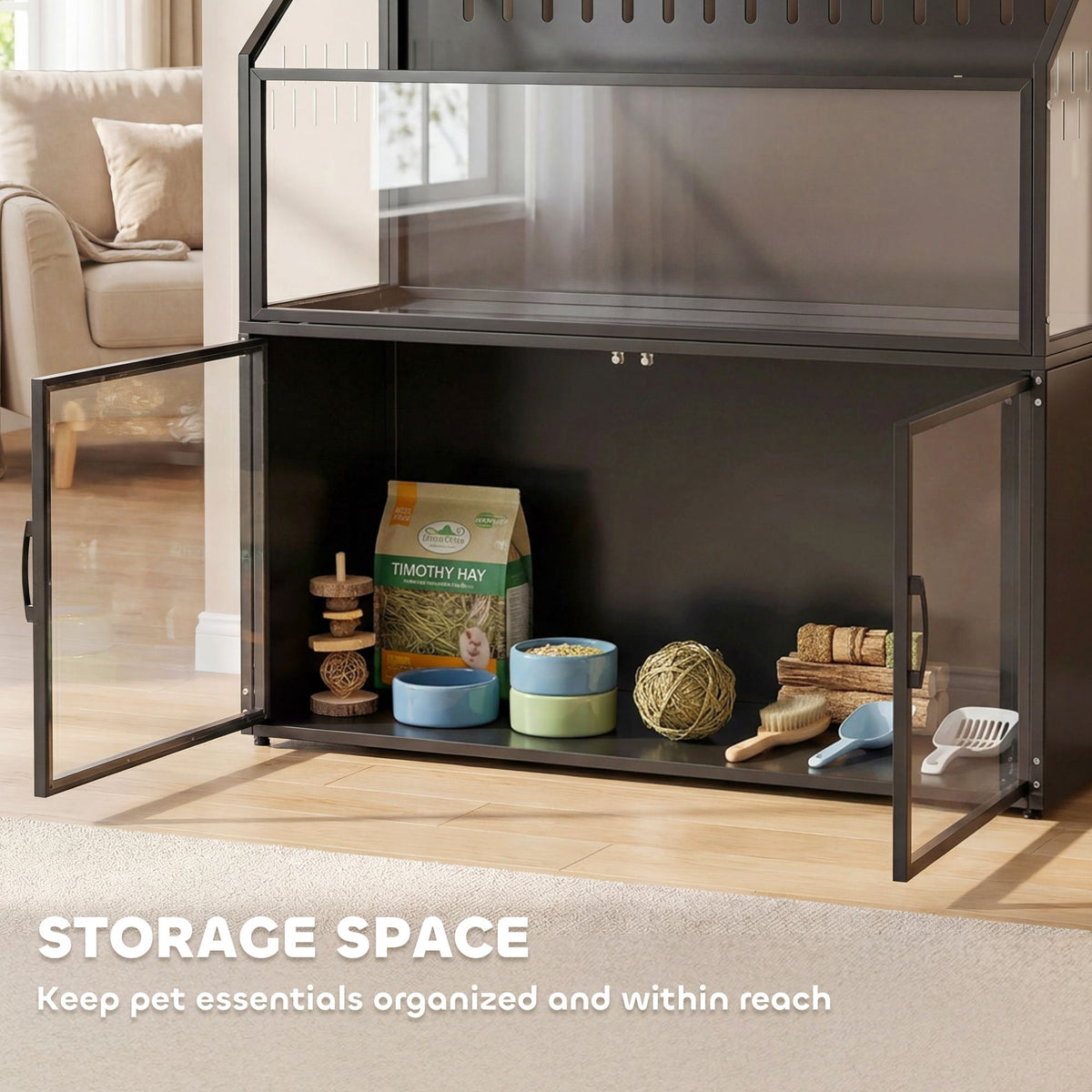 Hamster Cage with Storage Cabinet, Small Animal Cage with Easy View Acrylic Panels and Openable Top