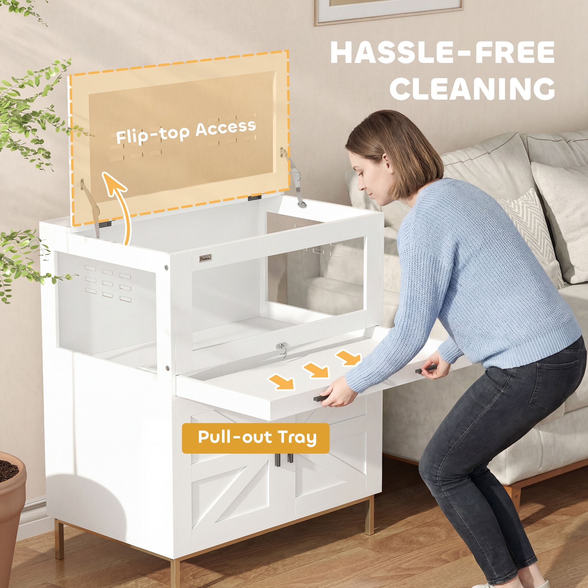 Spacious Hamster Cage with Storage Cabinet and Easy-Clean Tray