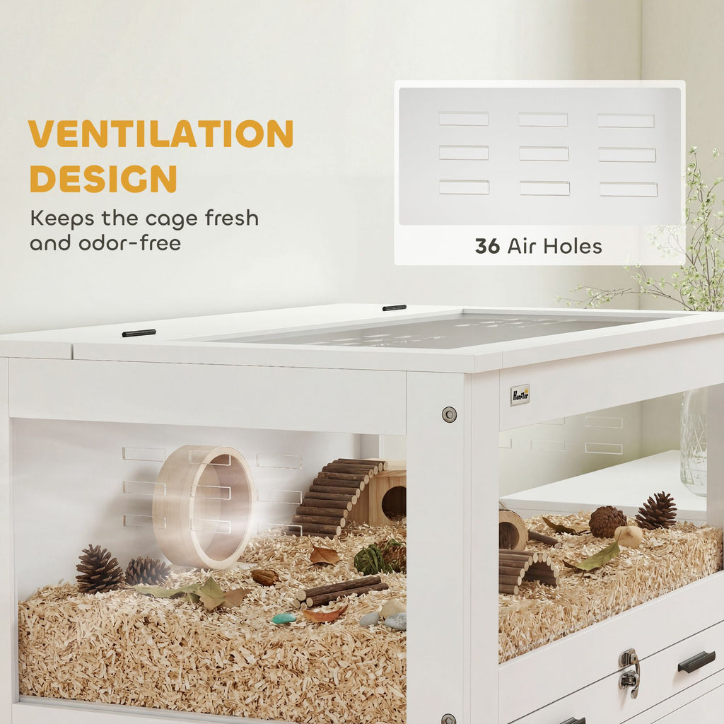 Spacious Hamster Cage with Storage Cabinet and Easy-Clean Tray