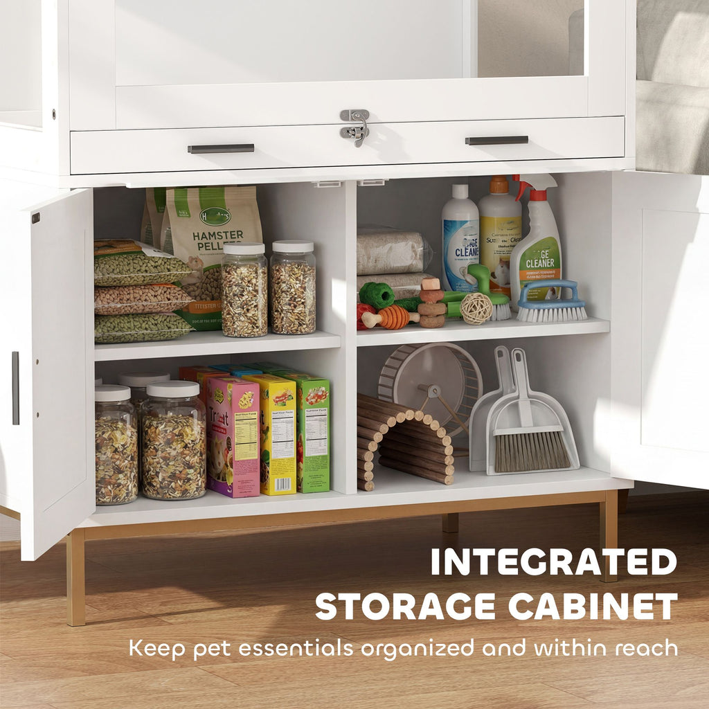 Spacious Hamster Cage with Storage Cabinet and Easy-Clean Tray