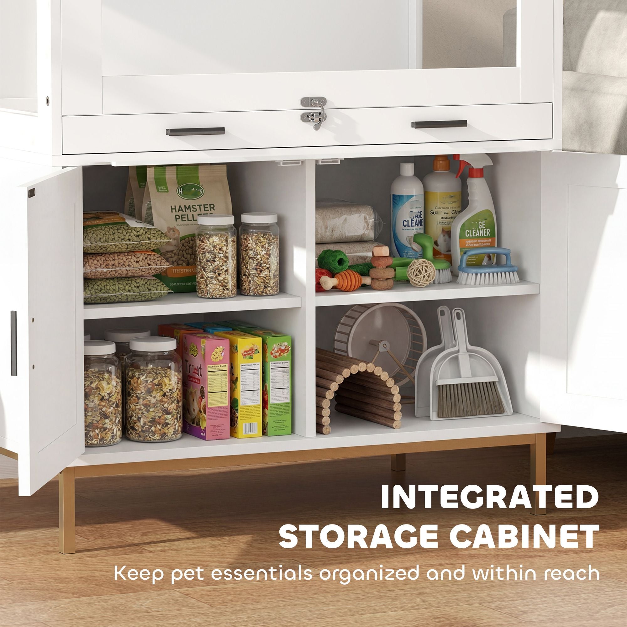 Spacious Hamster Cage with Storage Cabinet and Easy-Clean Tray