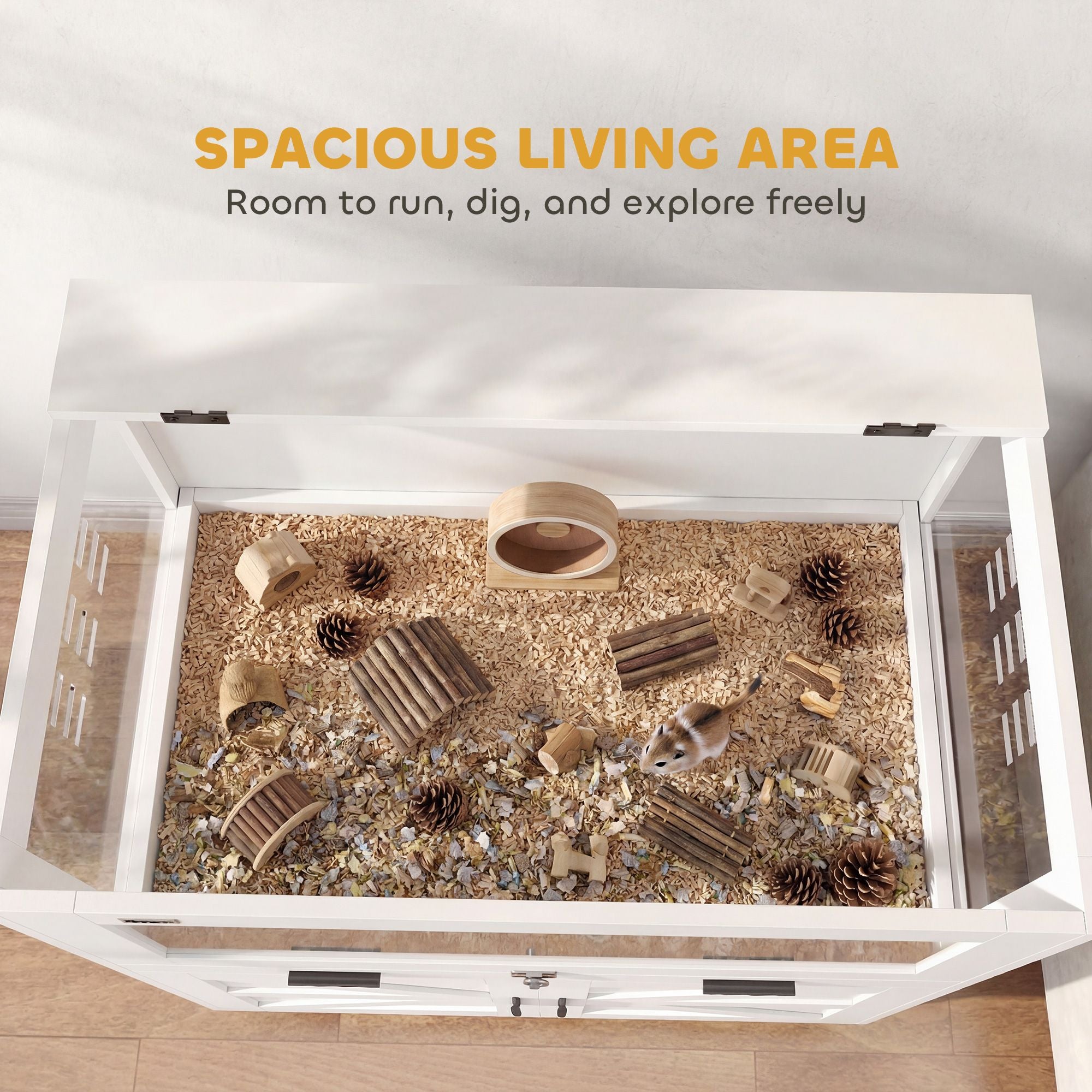 Spacious Hamster Cage with Storage Cabinet and Easy-Clean Tray