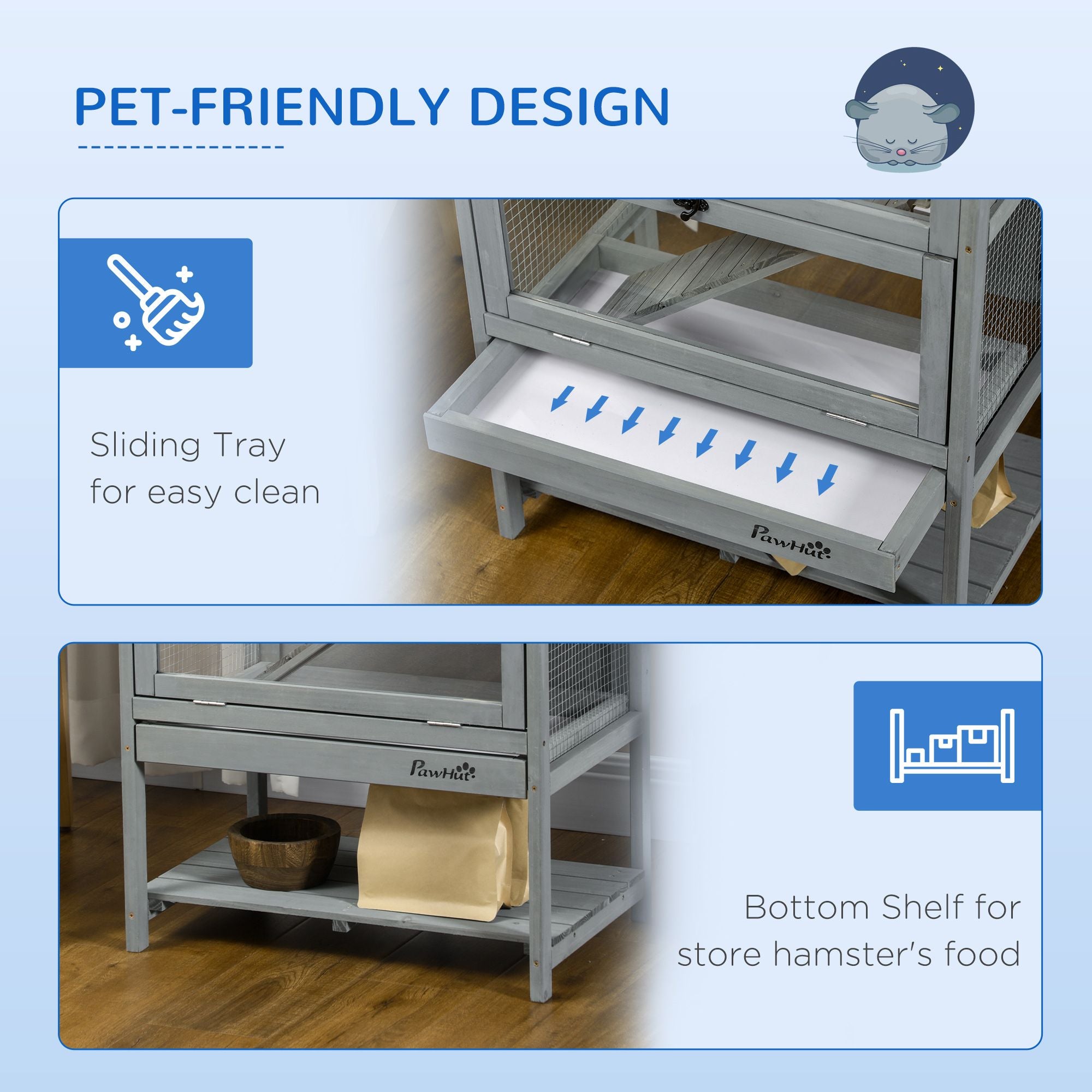 Spacious 2-Tier furniture-style Hamster Cage with Toys and Shelf