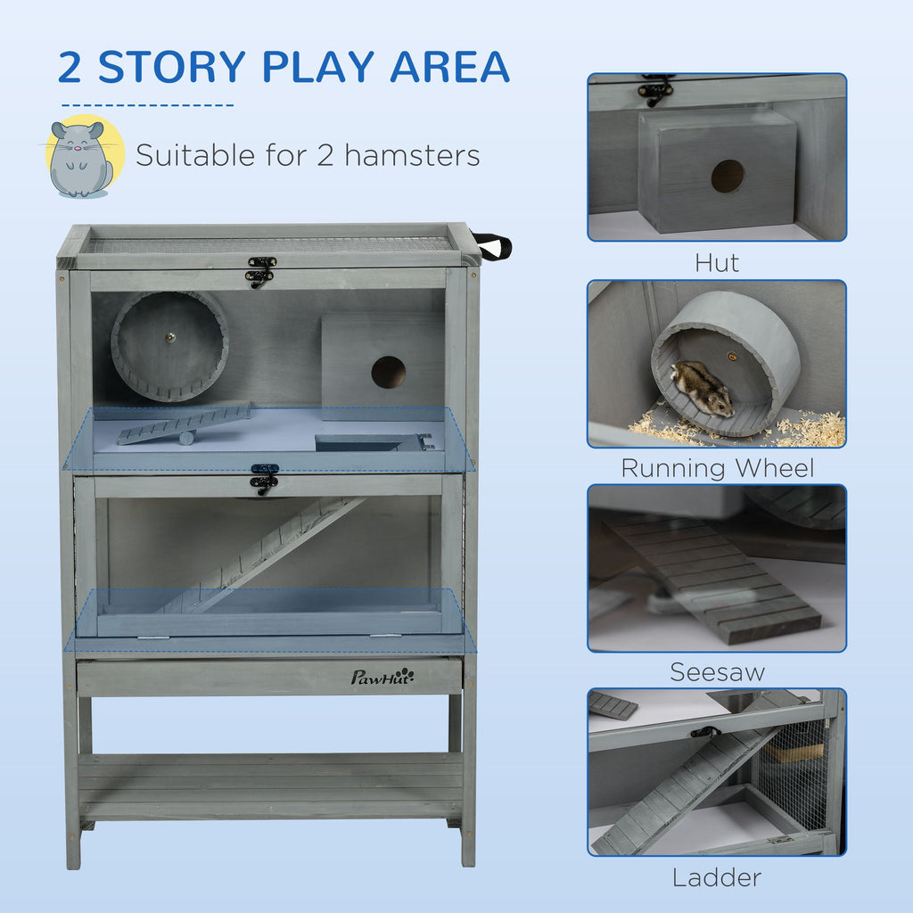 Spacious 2-Tier furniture-style Hamster Cage with Toys and Shelf