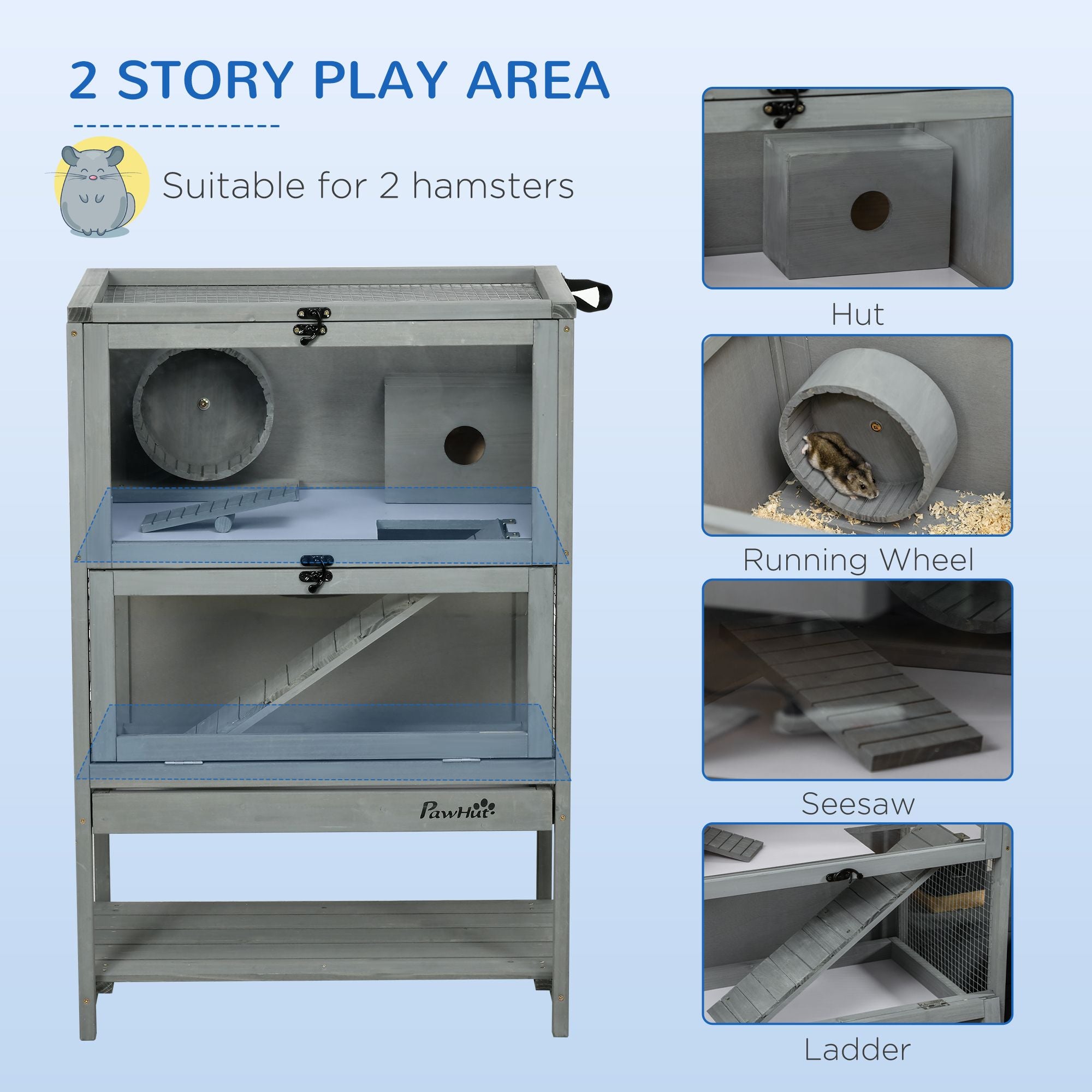 Spacious 2-Tier furniture-style Hamster Cage with Toys and Shelf
