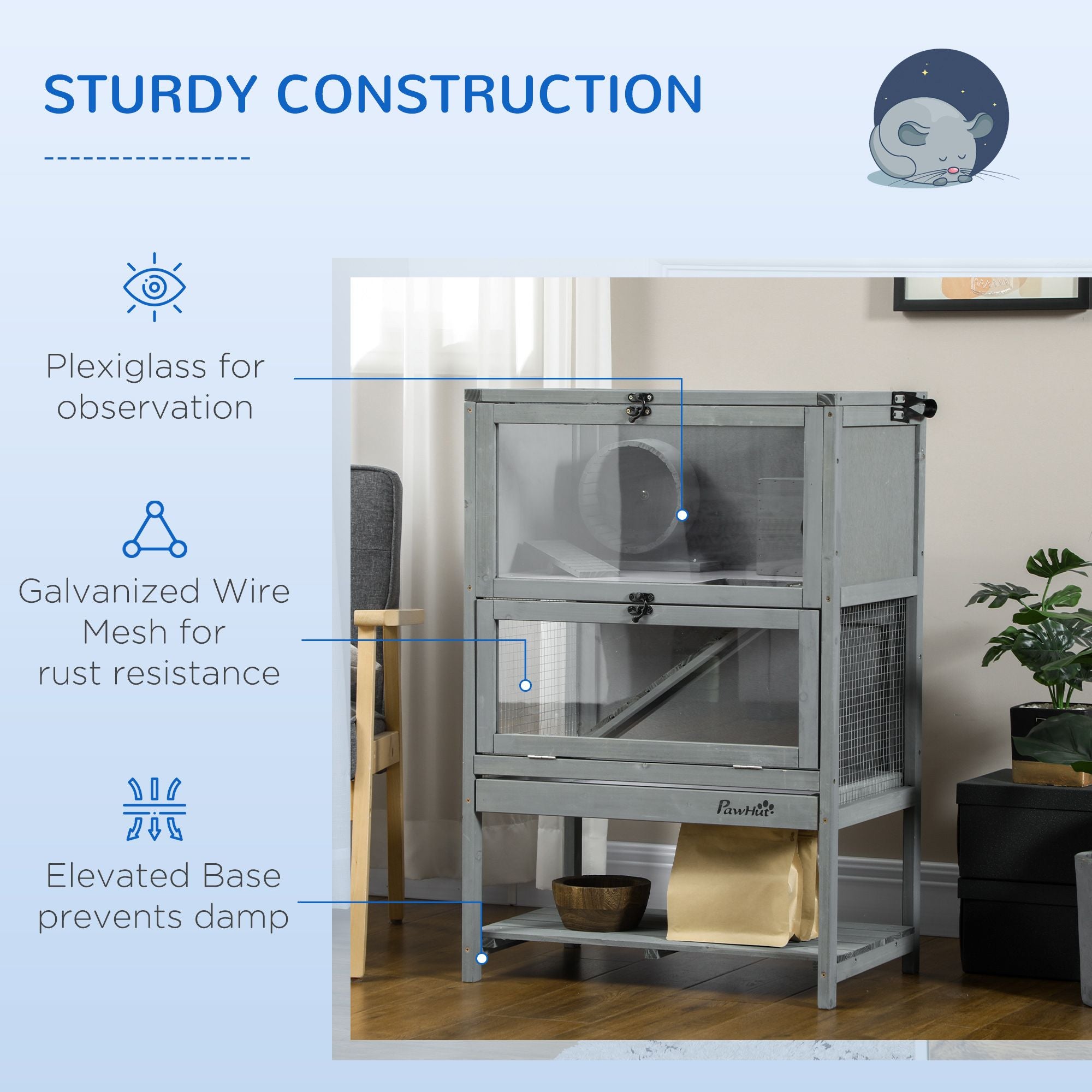 Spacious 2-Tier furniture-style Hamster Cage with Toys and Shelf