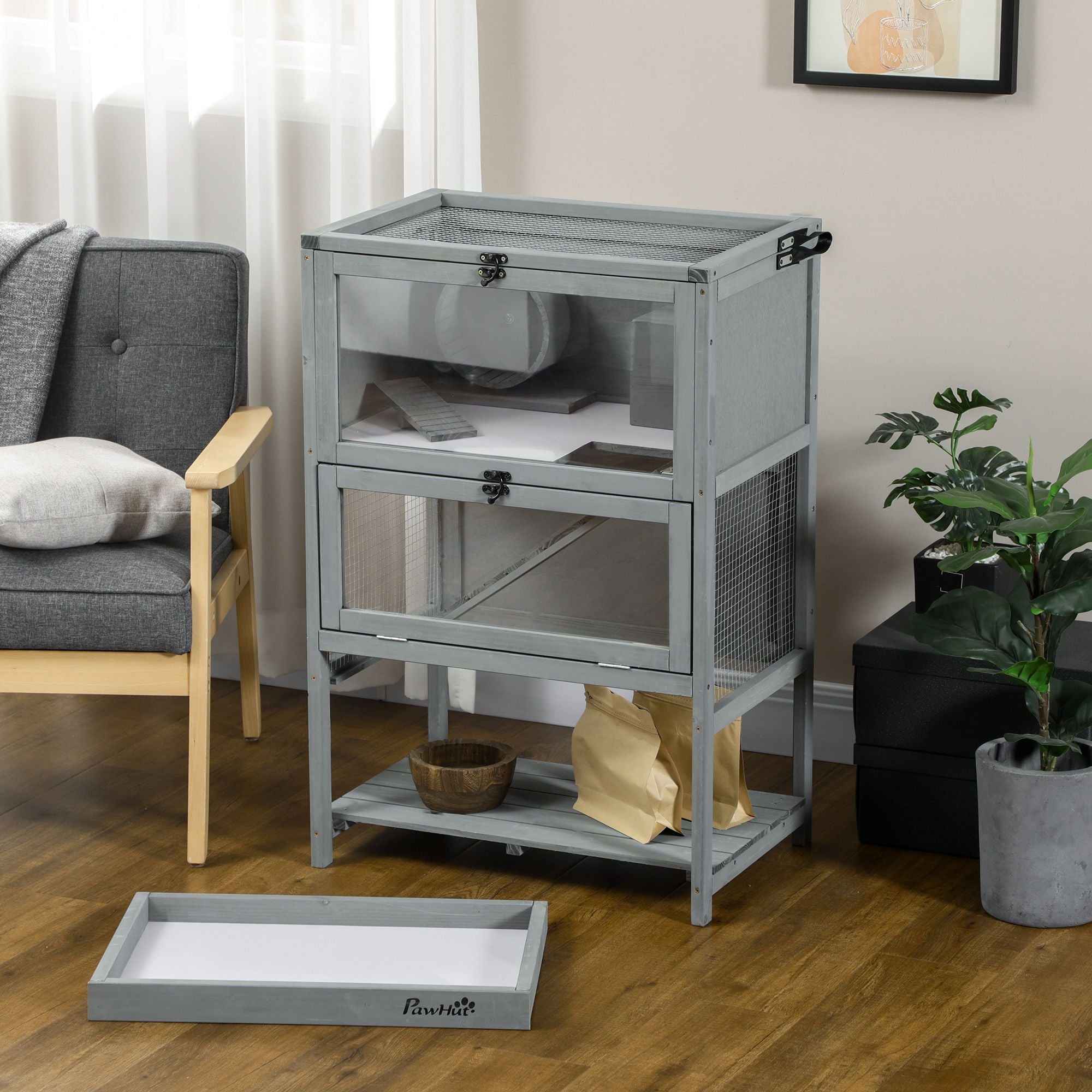 Spacious 2-Tier furniture-style Hamster Cage with Toys and Shelf
