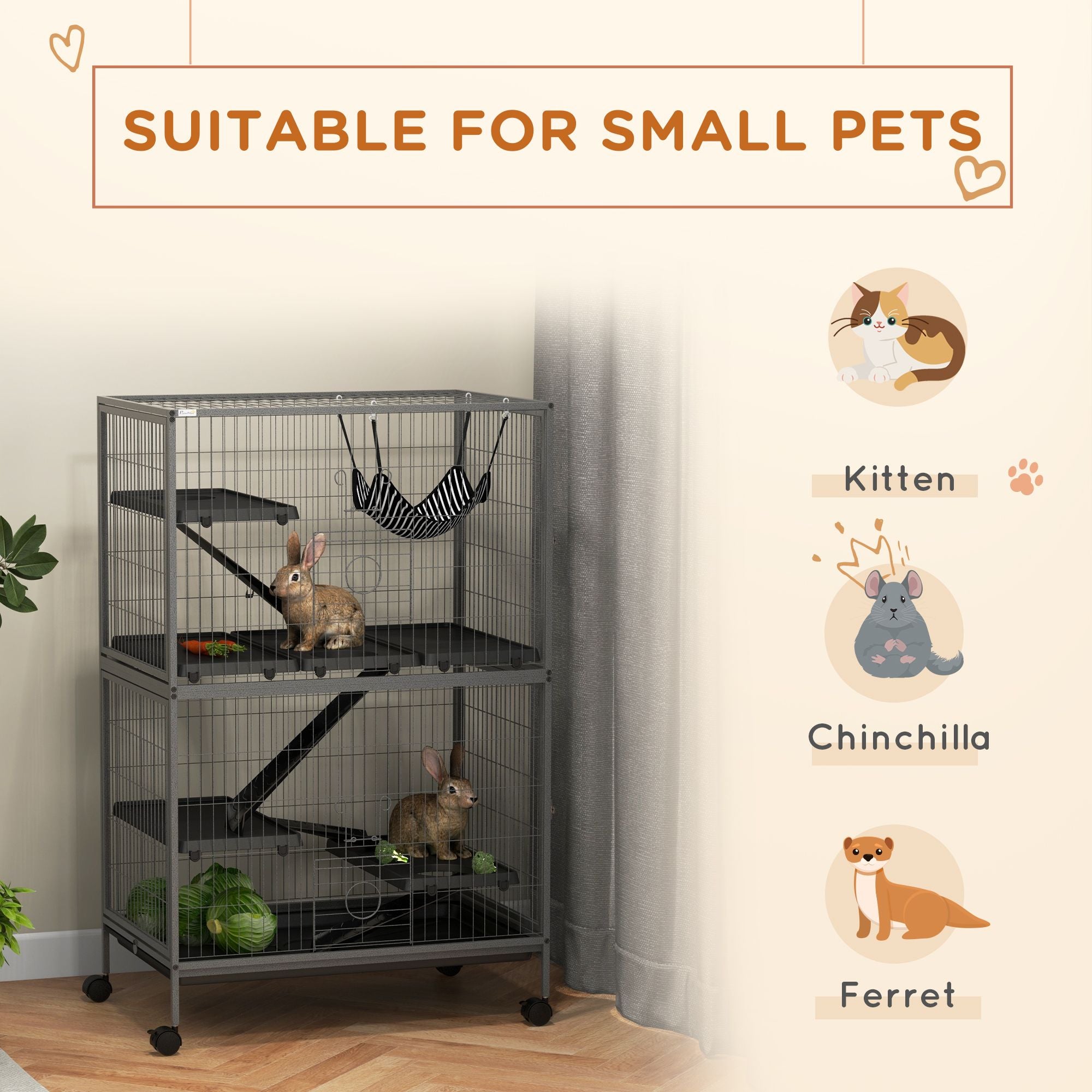 Multi-Level Ferret Cage with Wheels and Hammock