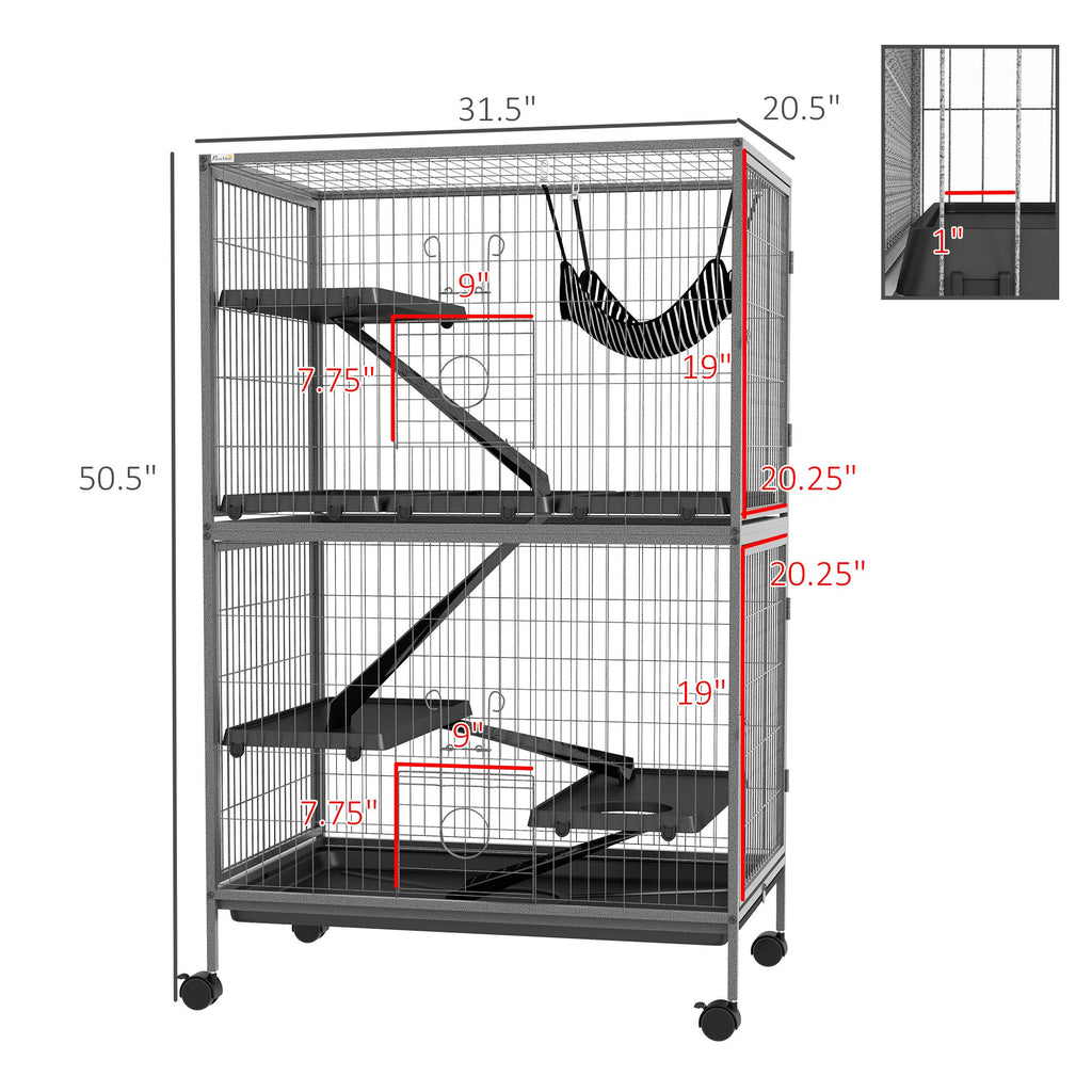 Multi-Level Ferret Cage with Wheels and Hammock