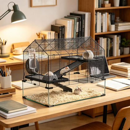 Secure & Spacious Hamster Cage with Panoramic Acrylic View