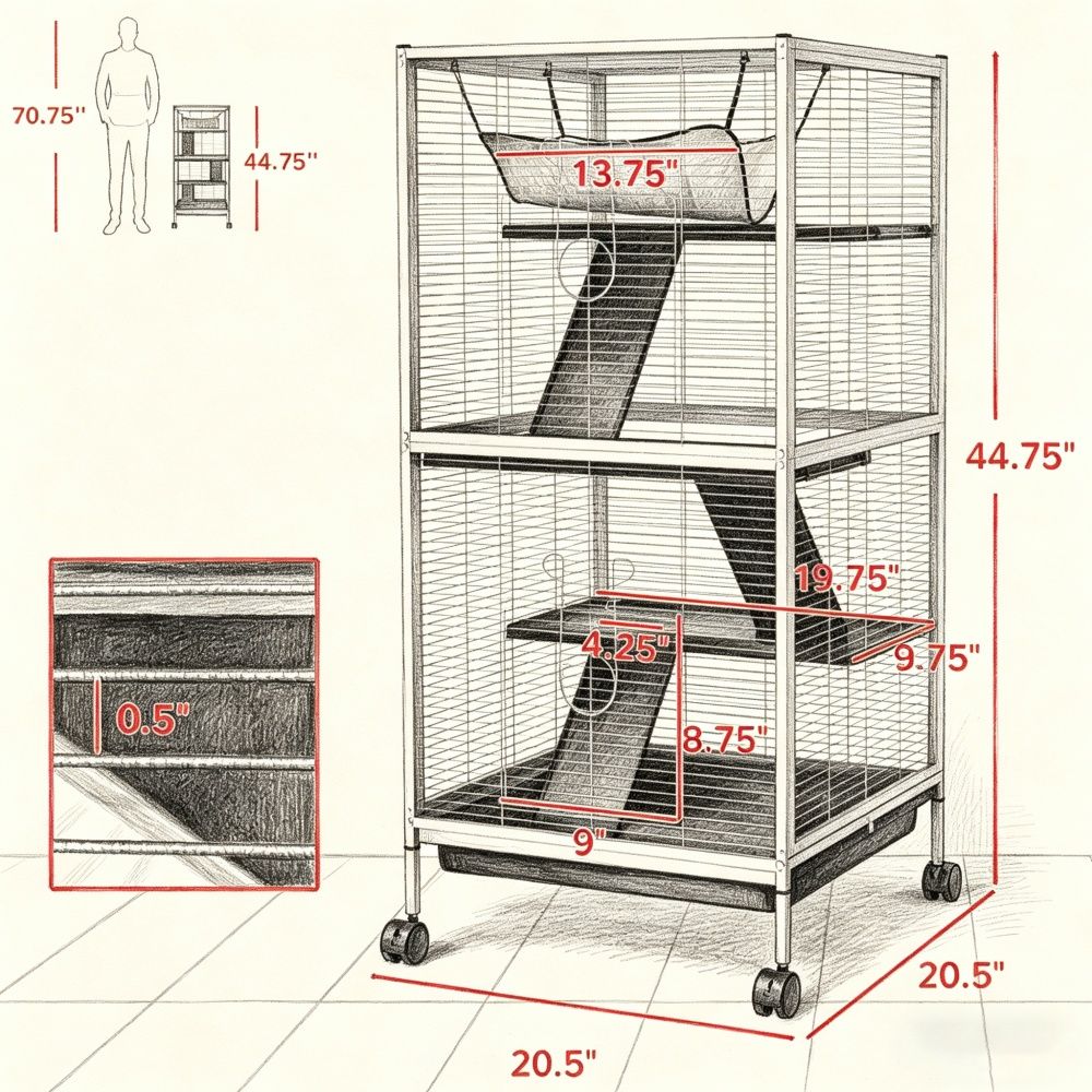 Multi-Level Small Pet Cage with Wheels and Hammock