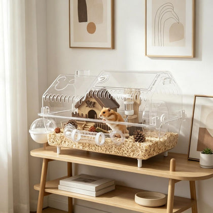 Villa-Style Hamster Cage with Natural furniture-style Accessories and Tube System