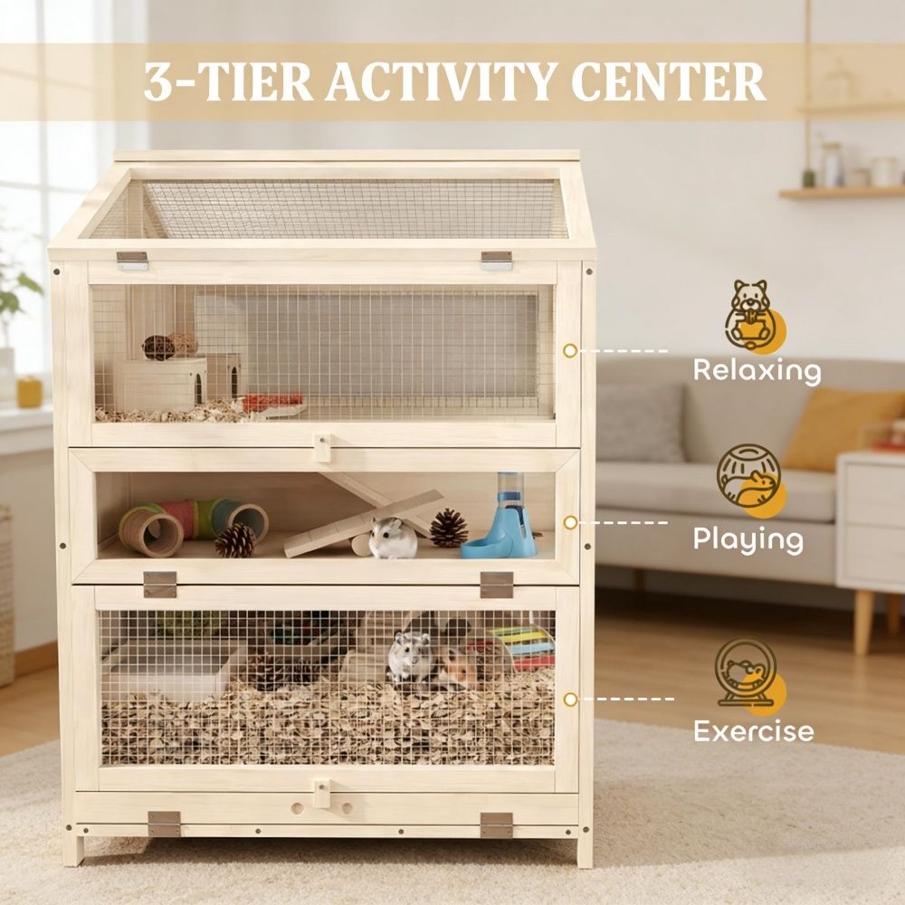Three-Level Hamster Habitat with Removable Divider and Easy-Clean Design