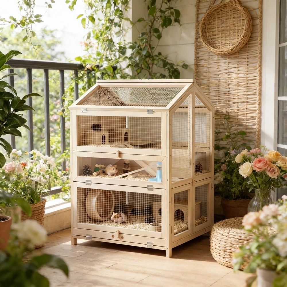 Three-Level Hamster Habitat with Removable Divider and Easy-Clean Design